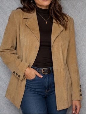 Coldwater Creek Tan Leather Blazer Jacket Women’s XL Button Front